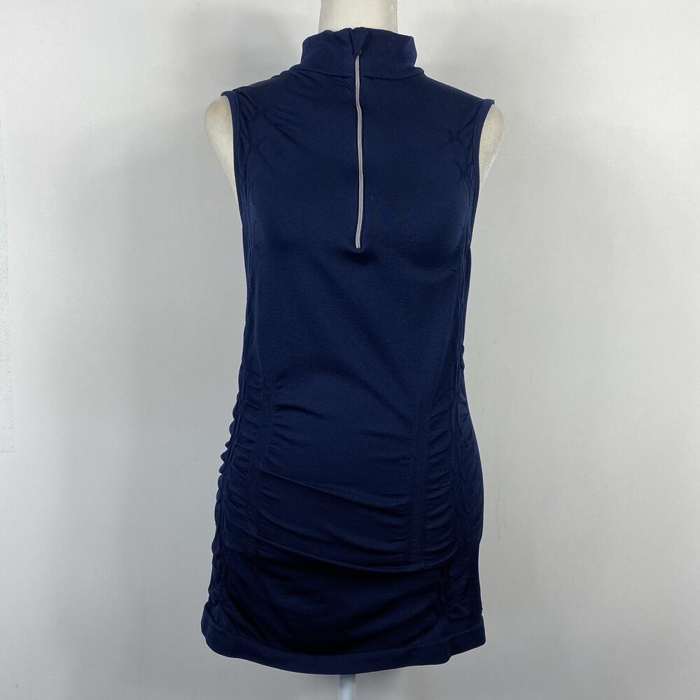 Goode Rider Equestrian Top Small Navy Blue Mock Neck Zip Sleeveless Riding Shirt
